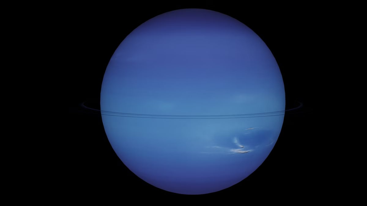 High-resolution image of Neptune showing its vivid blue color and atmospheric details.